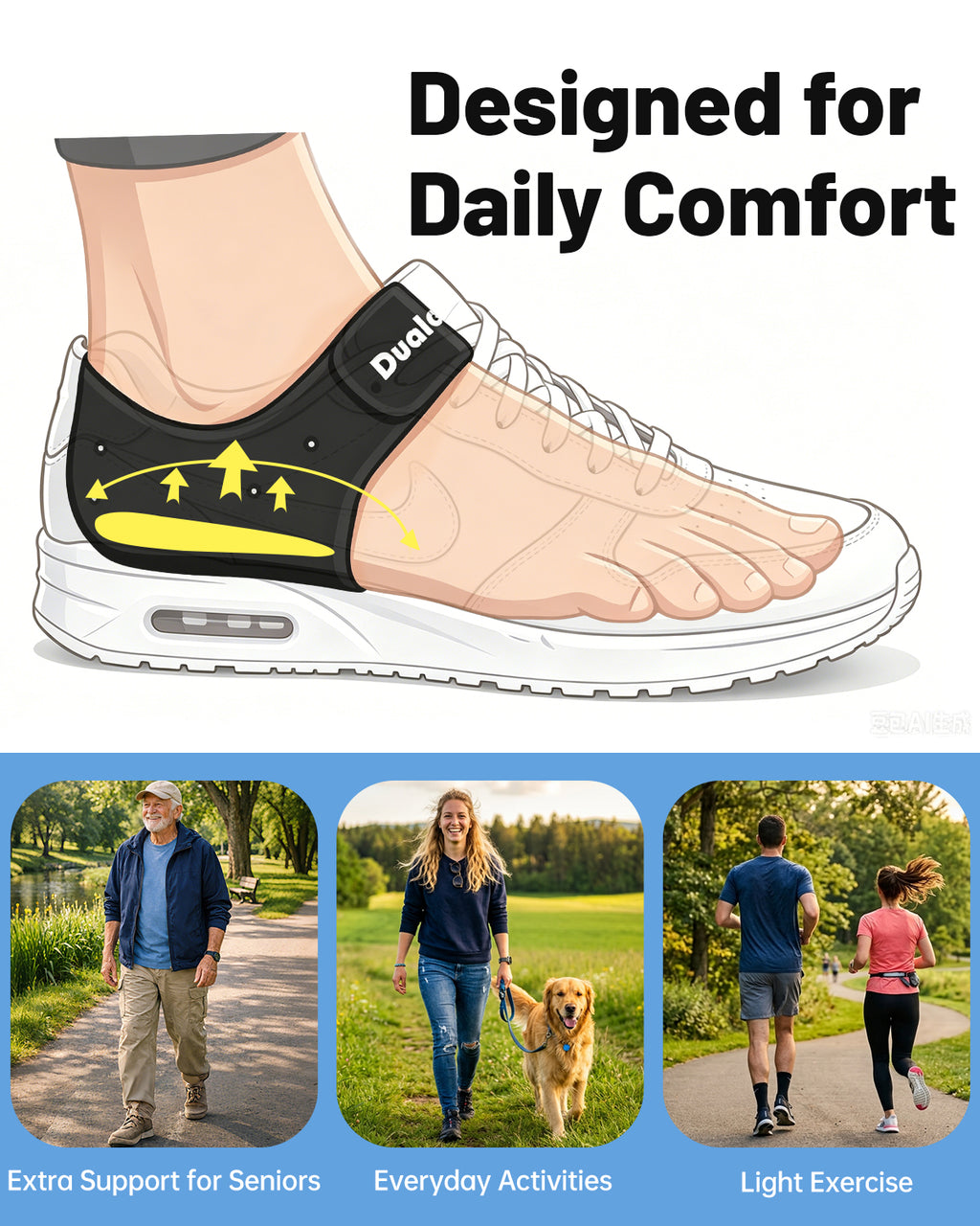 Dualeco Upgraded Plantar Fasciitis Heel Support, More Comfortable Pain Relief, Adjustable Protectors for Men/Women, Cushion Pads for Foot Fatigue/Achilles Tendinitis