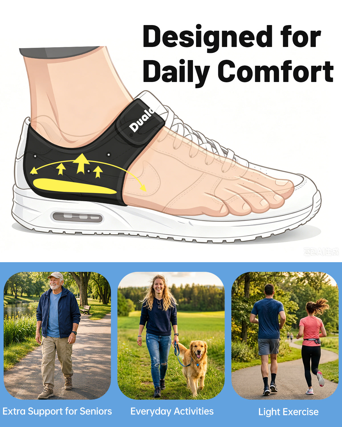 Dualeco Upgraded Plantar Fasciitis Heel Support, More Comfortable Pain Relief, Adjustable Protectors for Men/Women, Cushion Pads for Foot Fatigue/Achilles Tendinitis