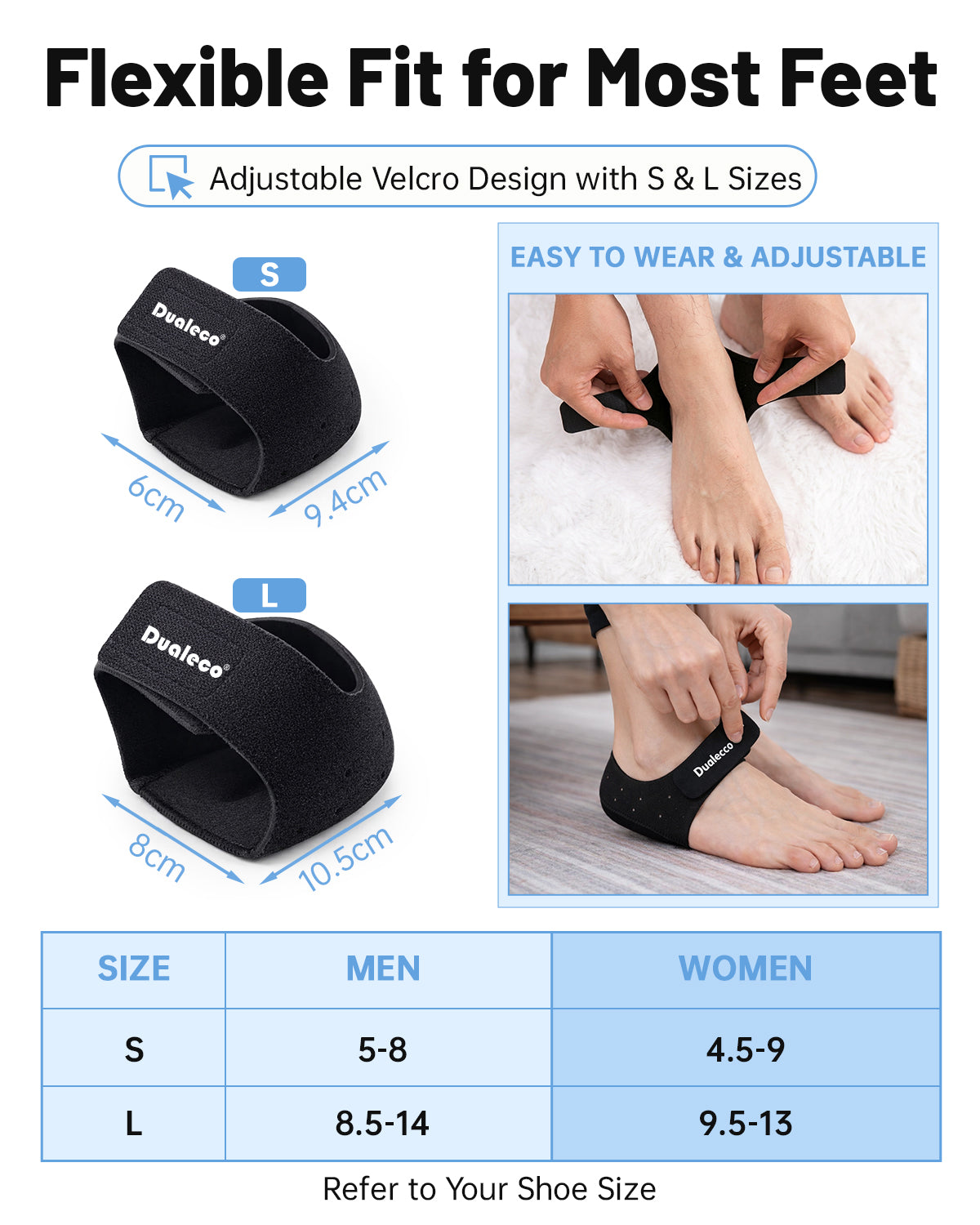Dualeco Upgraded Plantar Fasciitis Heel Support, More Comfortable Pain Relief, Adjustable Protectors for Men/Women, Cushion Pads for Foot Fatigue/Achilles Tendinitis