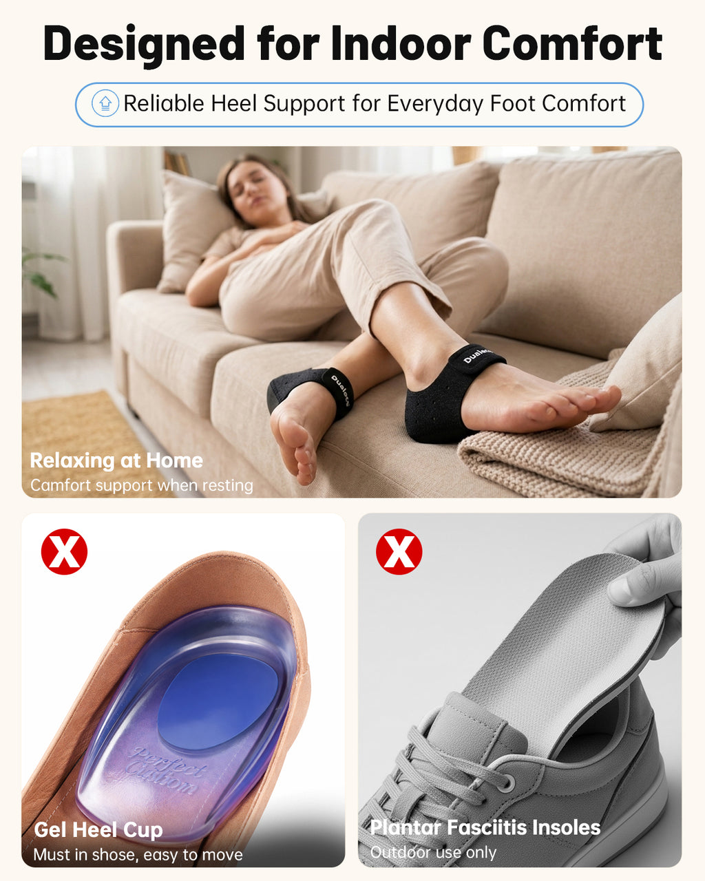 Dualeco Upgraded Plantar Fasciitis Heel Support, More Comfortable Pain Relief, Adjustable Protectors for Men/Women, Cushion Pads for Foot Fatigue/Achilles Tendinitis
