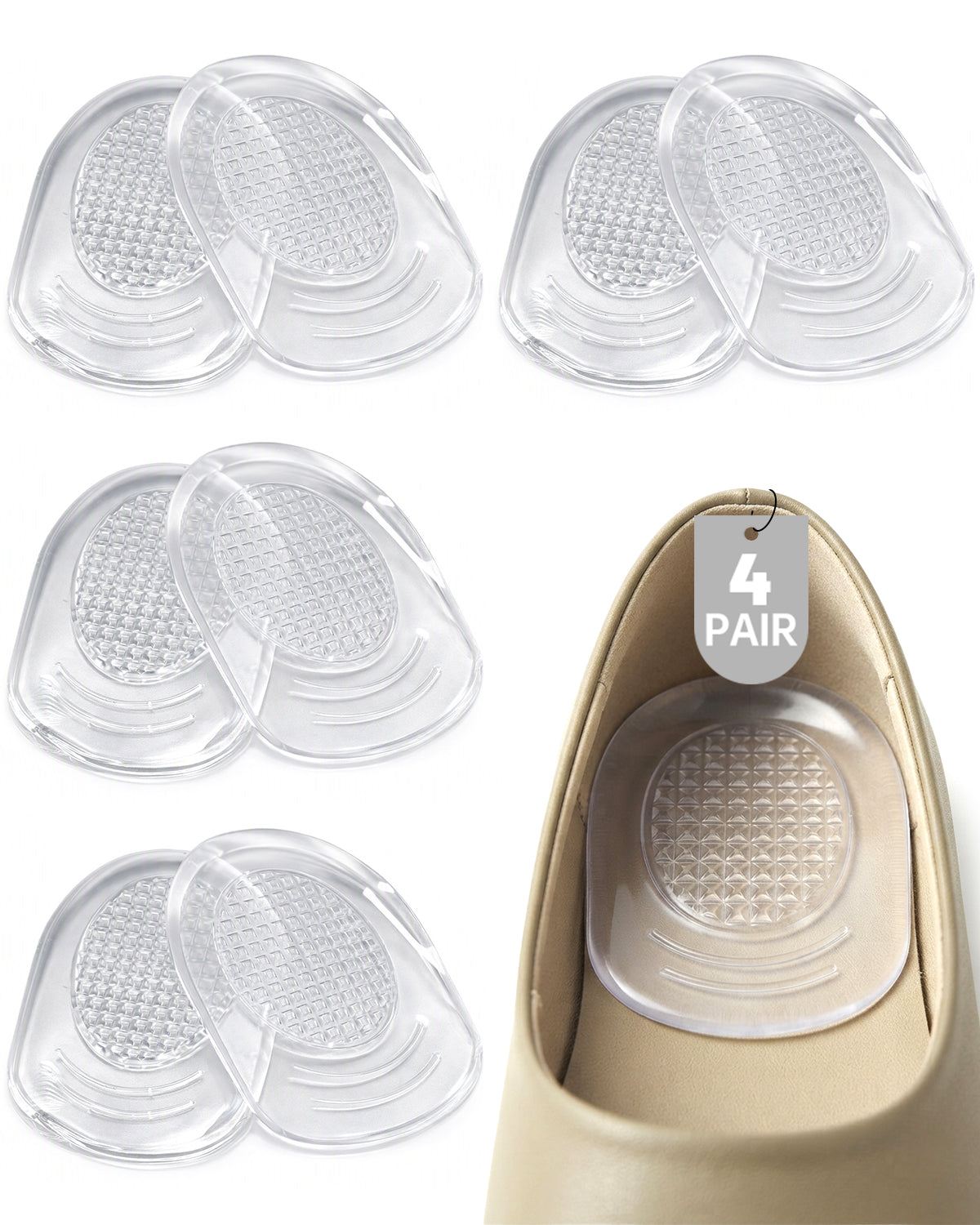 Dualeco Plantar Fasciitis Heel Cushion Pads, 4 Pairs Gel Heel Pads S
