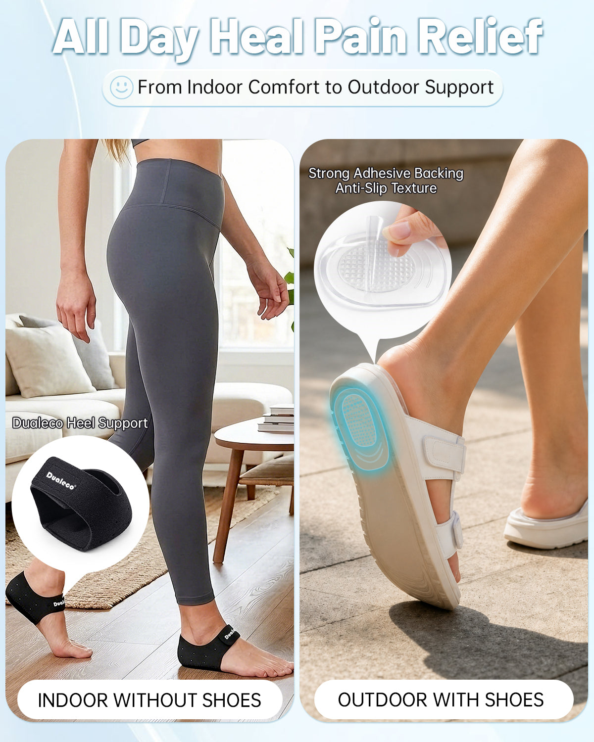 Dualeco Plantar Fasciitis Heel Cushion Pads, 4 Pairs Gel Heel Pads S