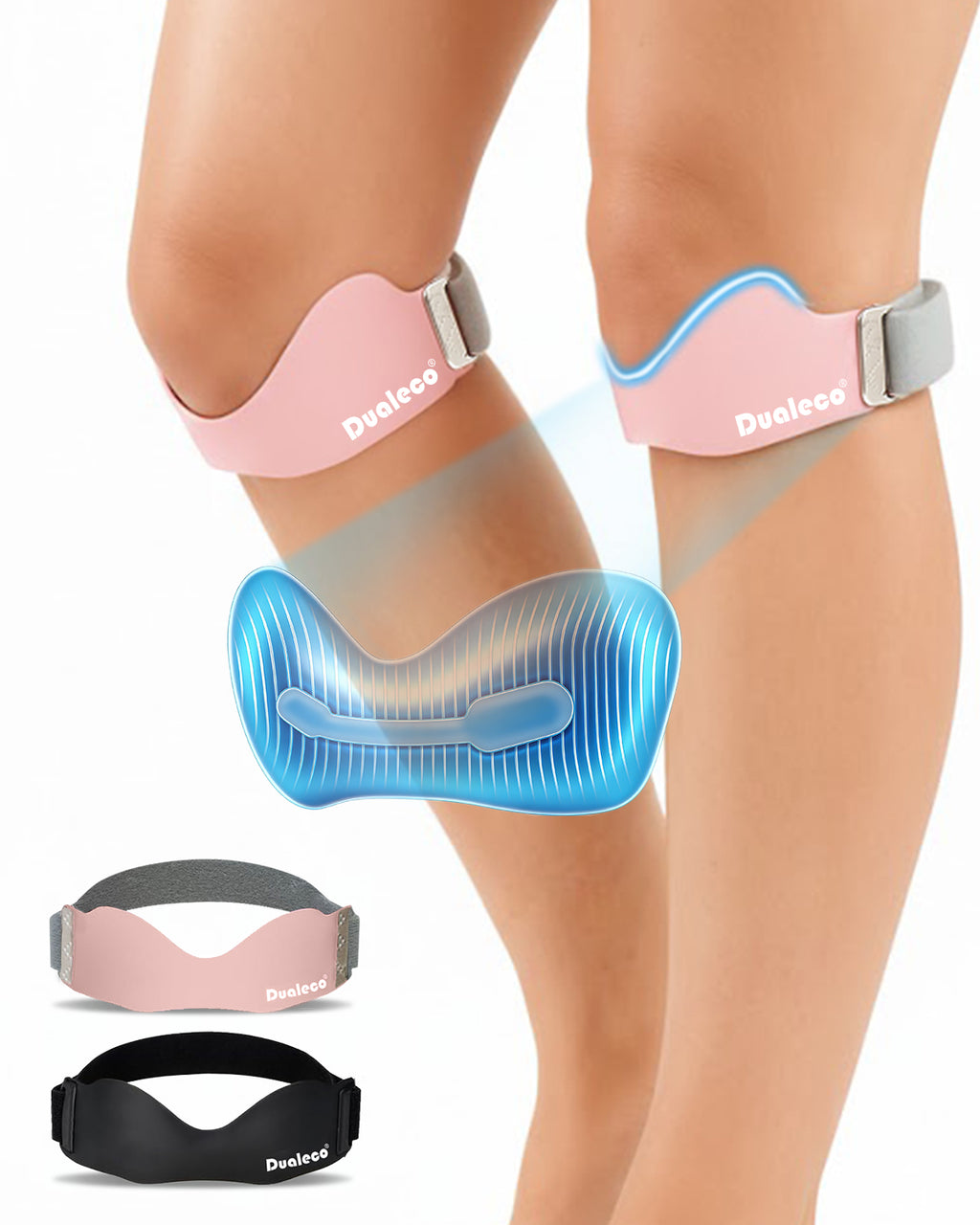 Dualeco Patella Tendon Knee Strap with 3D Cushion, Upgraded V Shaped Knee Support for Women, Anti-Slip Knee Brace for Running/Gym/Weight Lifting, Patellar Strap for Meniscus Tear/Arthritis 1PCS Pink