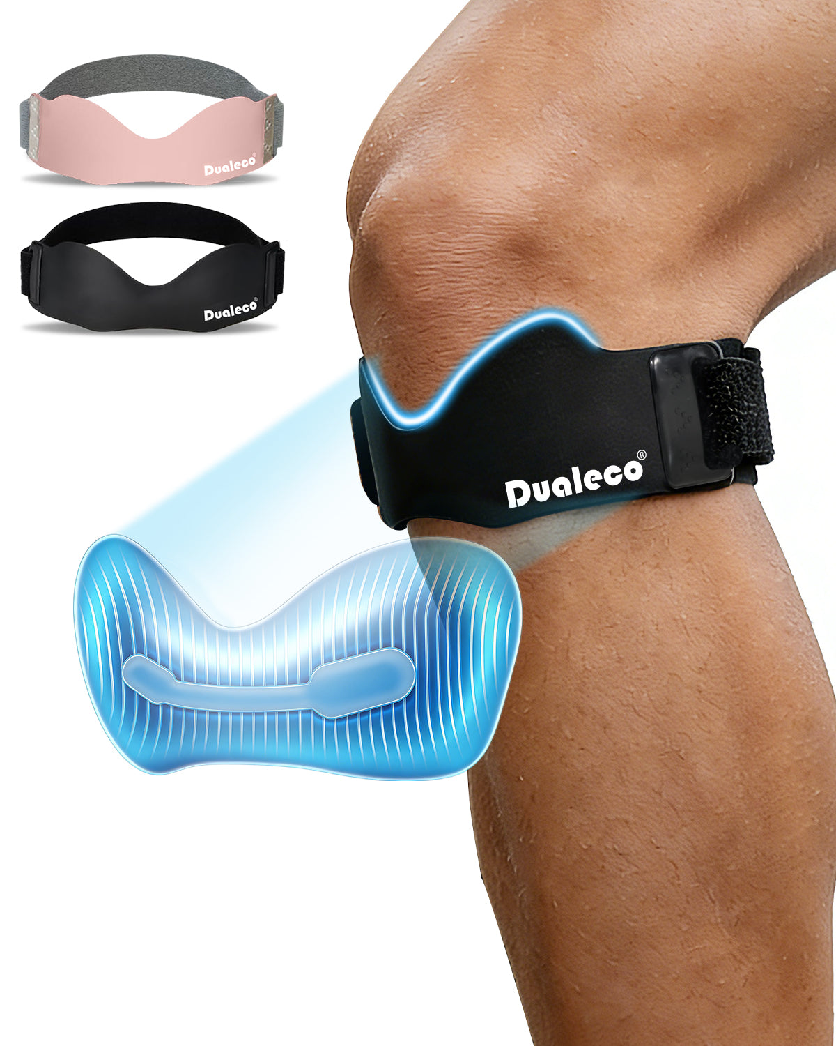 Dualeco Patella Tendon Knee Strap with 3D Cushion, Upgraded V Shaped Knee Support for Men/Women, Anti-Slip Knee Brace for Running/Gym/Weight Lifting, Patellar Strap for Meniscus Tear/Arthritis 1PCS