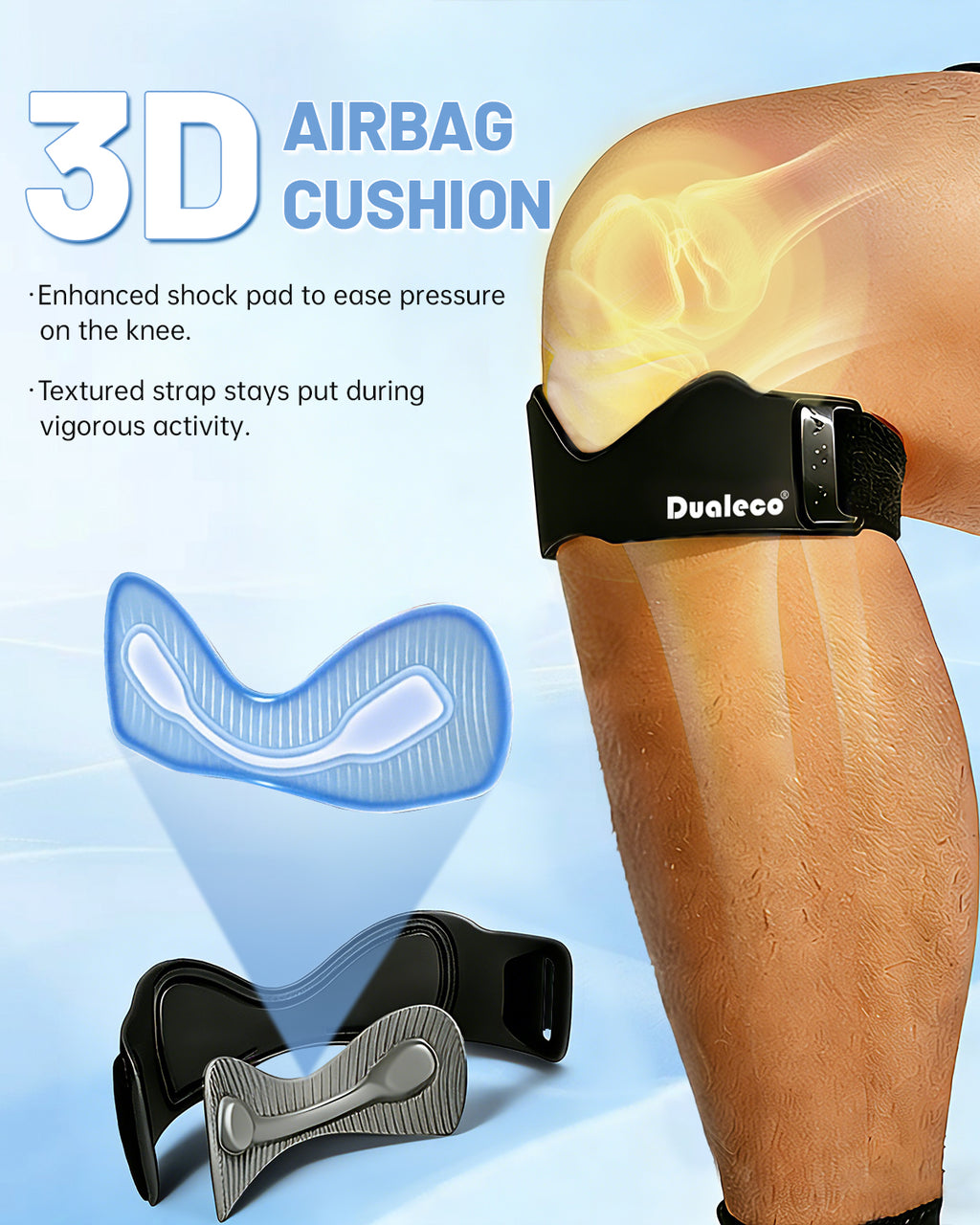 Dualeco Patella Tendon Knee Strap with 3D Cushion, Upgraded V Shaped Knee Support for Men/Women, Anti-Slip Knee Brace for Running/Gym/Weight Lifting, Patellar Strap for Meniscus Tear/Arthritis 1PCS