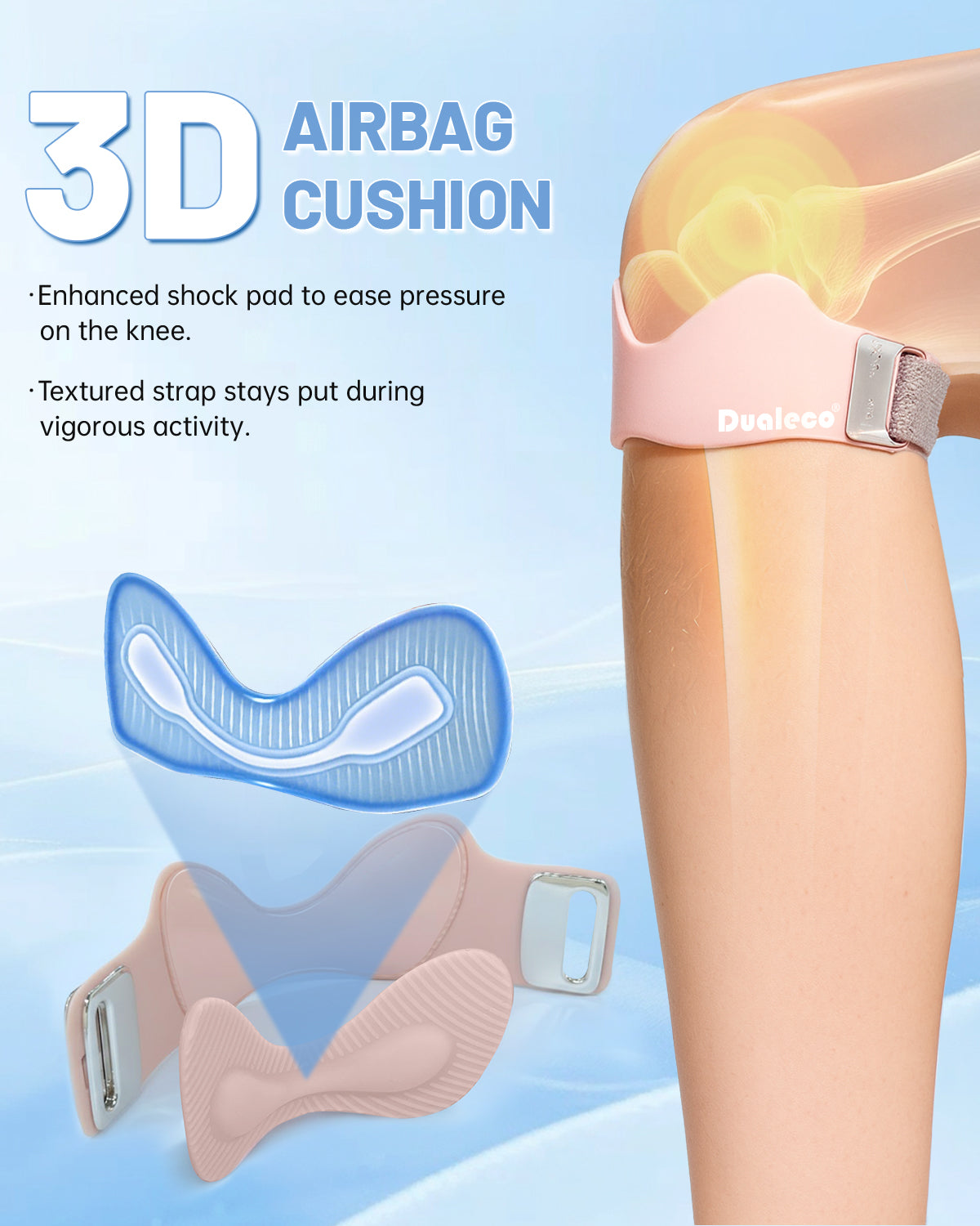 Dualeco Patella Tendon Knee Strap with 3D Cushion, Upgraded V Shaped Knee Support for Women, Anti-Slip Knee Brace for Running/Gym/Weight Lifting, Patellar Strap for Meniscus Tear/Arthritis 1PCS Pink