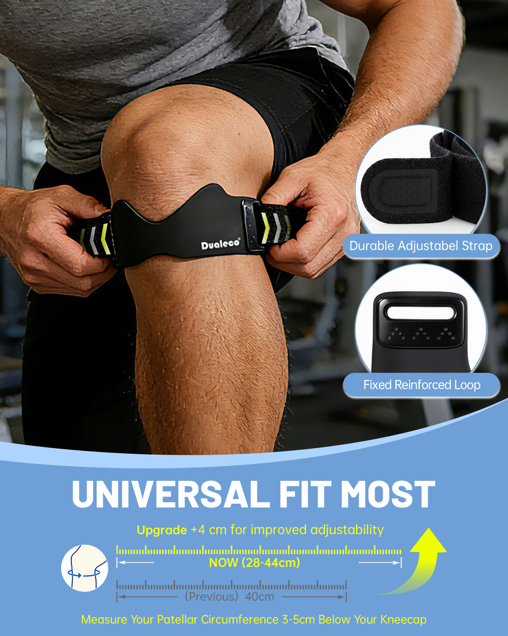 Dualeco 2PCS Patella Tendon Knee Strap with 3D Cushion, Upgraded V Shaped Knee Support for Men/Women, Anti-Slip Knee Brace for Running/Gym/Weight Lifting, Patellar Strap for Meniscus Tear/Arthritis