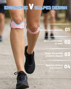 Dualeco Patella Tendon Knee Strap with 3D Cushion, Upgraded V Shaped Knee Support for Women, Anti-Slip Knee Brace for Running/Gym/Weight Lifting, Patellar Strap for Meniscus Tear/Arthritis 1PCS Pink