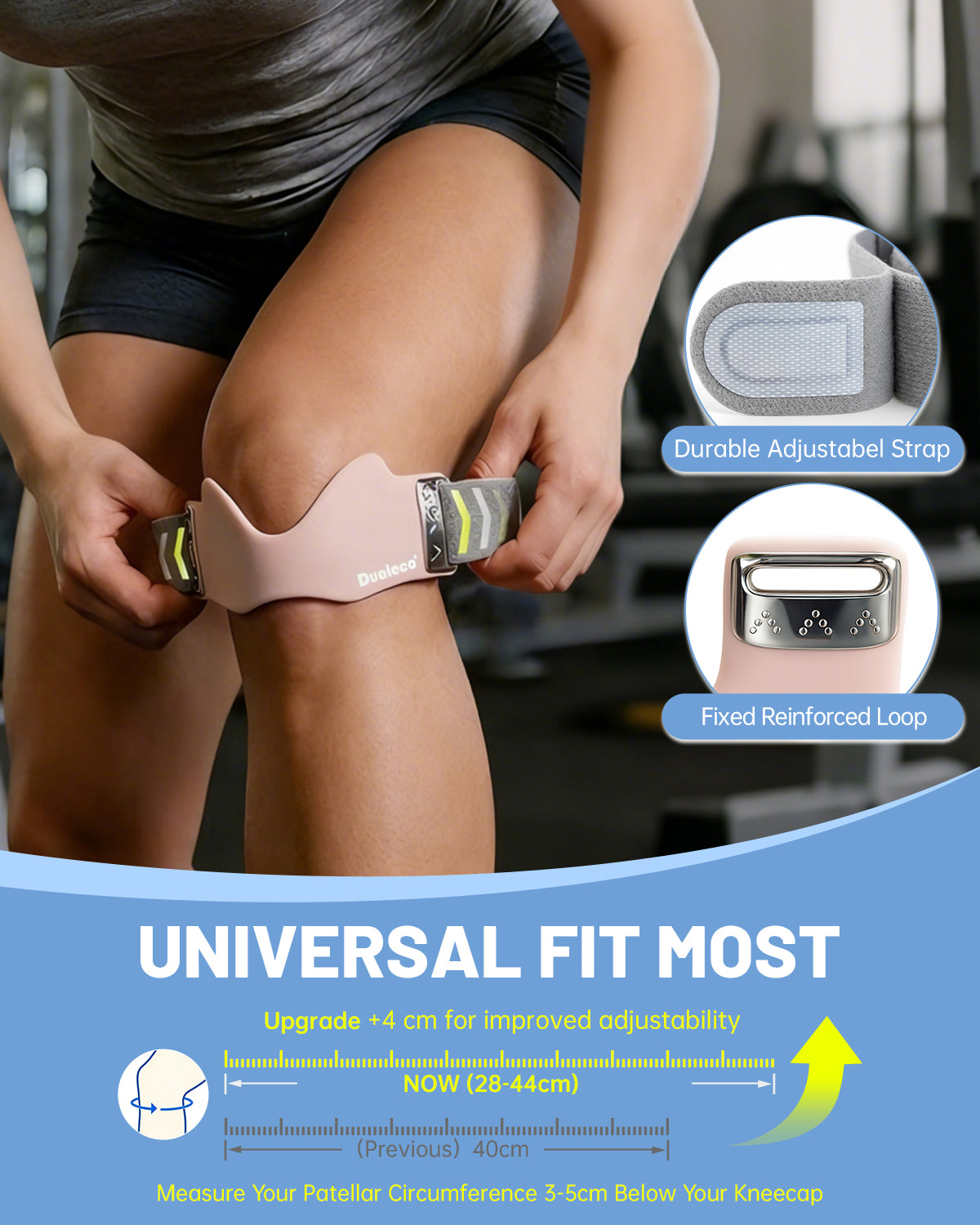 Dualeco Patella Tendon Knee Strap with 3D Cushion, Upgraded V Shaped Knee Support for Women, Anti-Slip Knee Brace for Running/Gym/Weight Lifting, Patellar Strap for Meniscus Tear/Arthritis 1PCS Pink