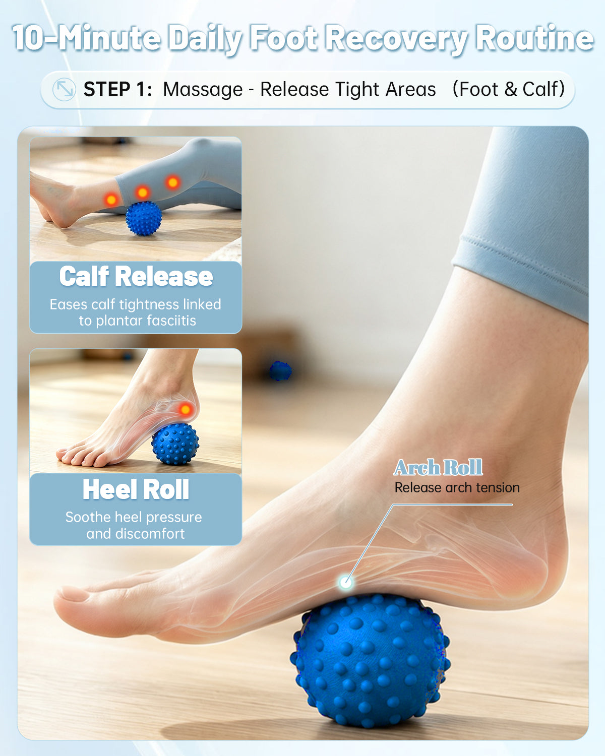 Plantar Fasciitis Foot Massager Kit with Massage Ball & Stretch Strap