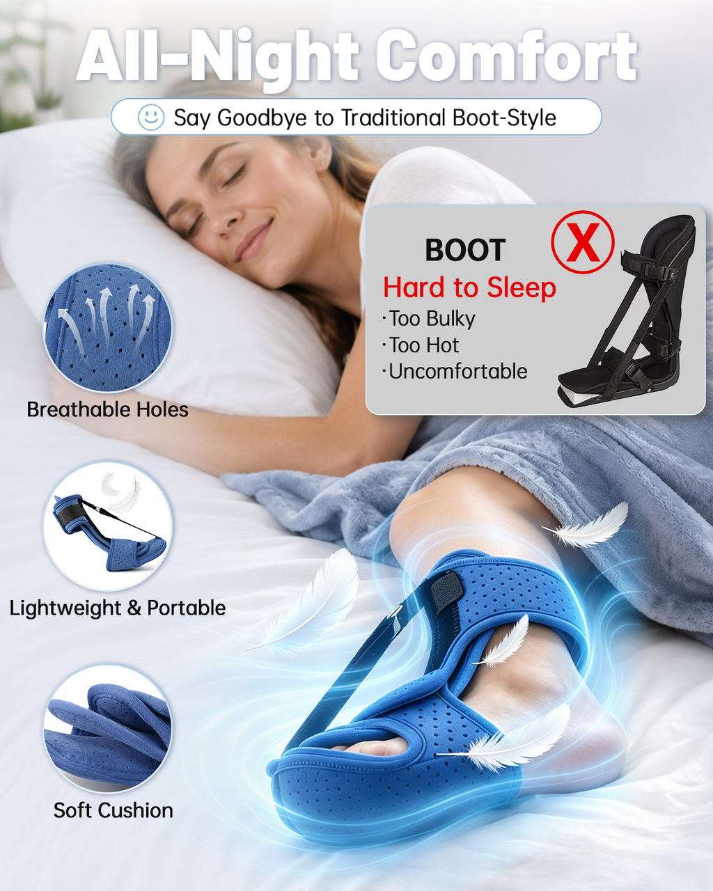 Plantar Fasciitis Night Splint, One Lightweight Foot Brace for Heel Pain