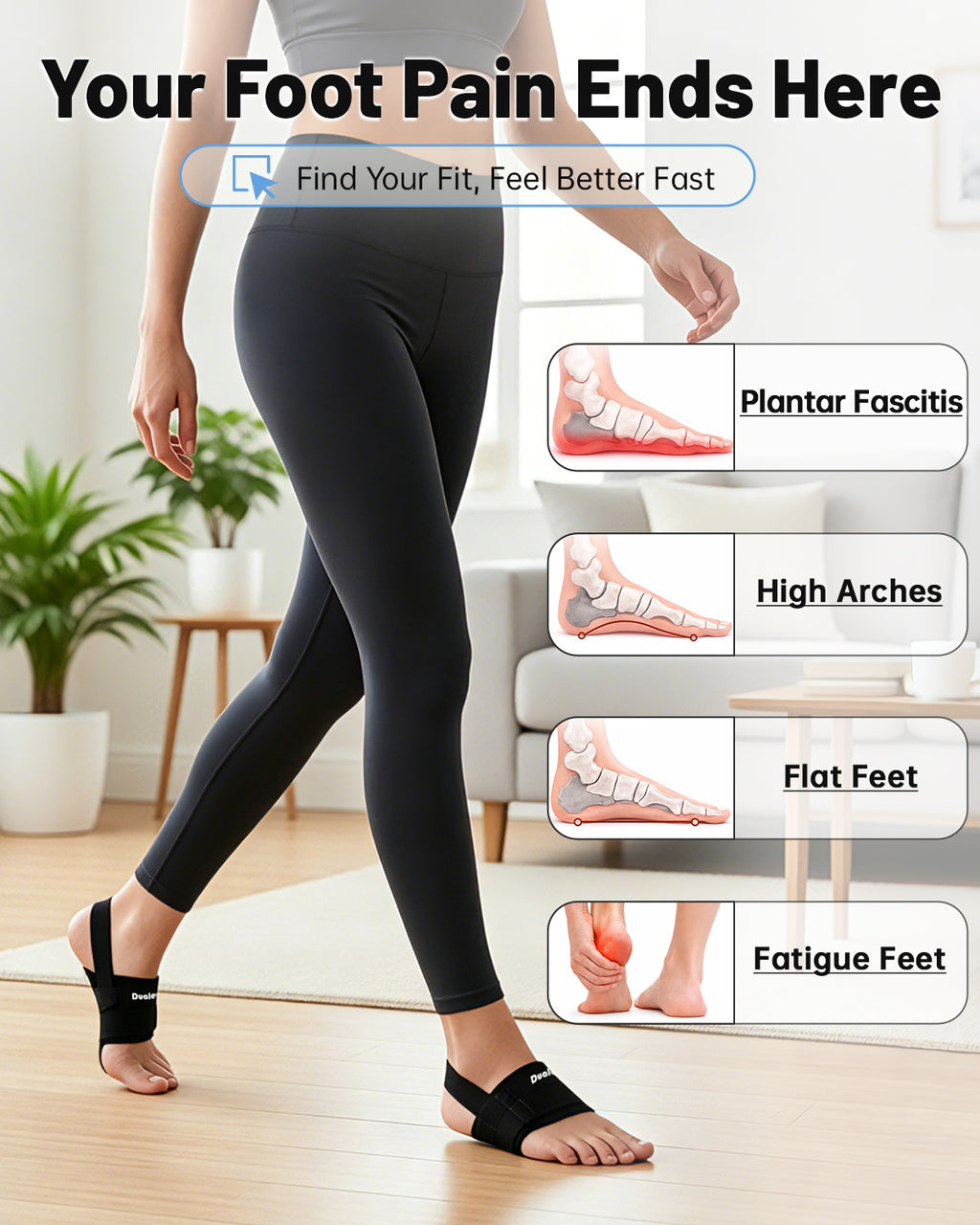 Dualeco Upgraded Plantar Fasciitis Support, Comfortable Arch Support for Pain Relief, Foot Support with Adjustable Strap for Women/Men, Foot Support for Plantar Fasciitis Indoor&Outdoor