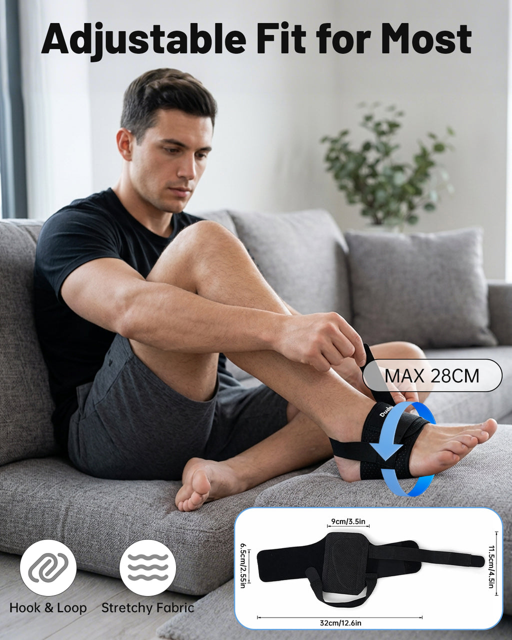 Dualeco Upgraded Plantar Fasciitis Support, Comfortable Arch Support for Pain Relief, Foot Support with Adjustable Strap for Women/Men, Foot Support for Plantar Fasciitis Indoor&Outdoor